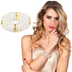Armband mit Perlen, weiß-gold