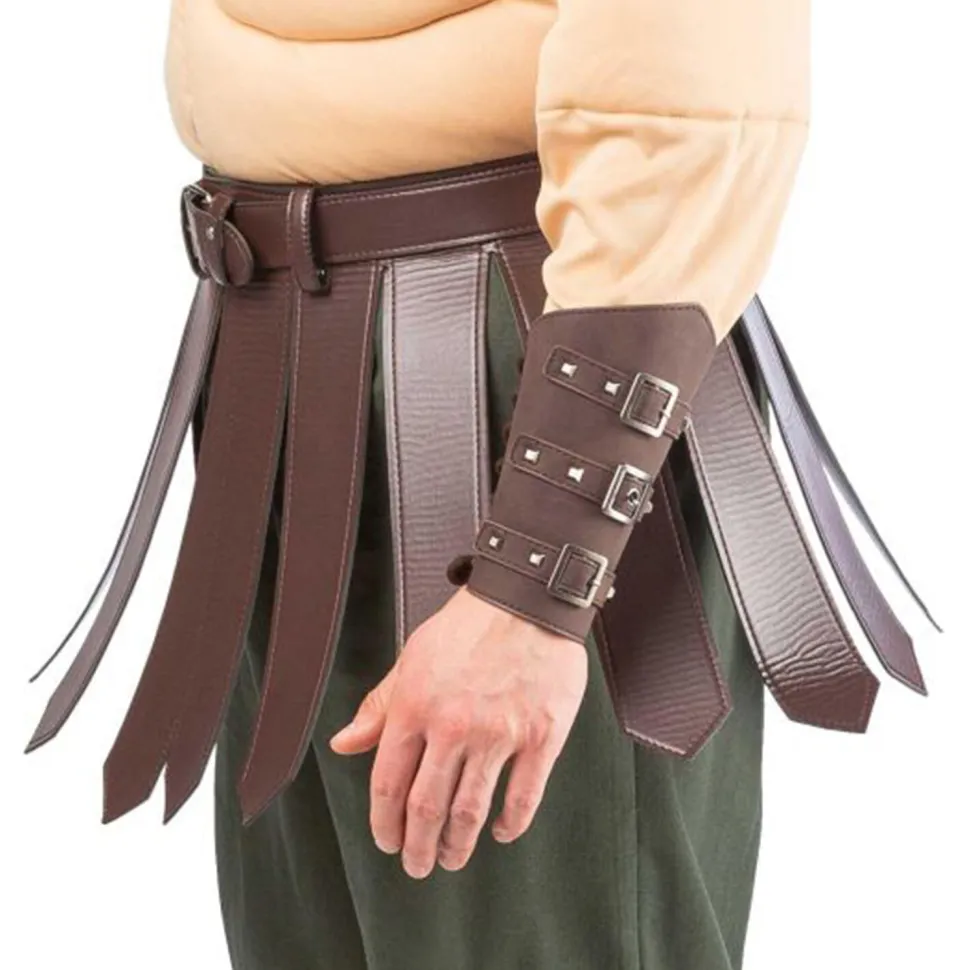 Armstulpen Gladiator, braun, Lederimitat, größenverstellbar