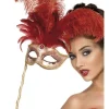 Barock-Fantasie-Augenmaske, Rot mit Federn