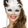 Barock-Fantasie-Augenmaske, Silber mit Federn