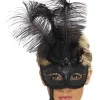 Barock-Fantasie-Augenmaske, Schwarz mit Federn