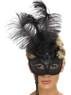 Barock-Fantasie-Augenmaske, Schwarz mit Federn