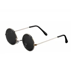 Brille Hippie, runde, schwarze Gläser aus Metall