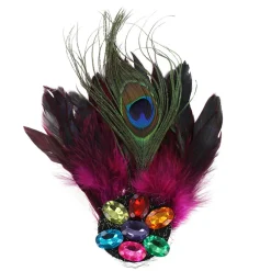 Brosche Deluxe, Pfau-Federn mit Steinen, pink, 22cm x 15cm