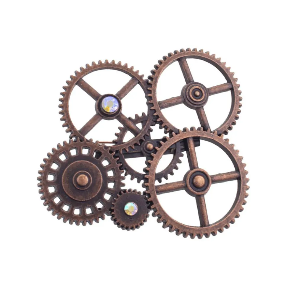 Brosche Steampunk Zahnräder, mit Strass-Steinchen
