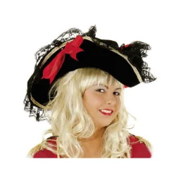 Damen-Hut Lady Pirat schwarz mit Spitze & Schleife
