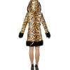 Damen-Kleid Tiger mit Kapuze, Gr. 34-36