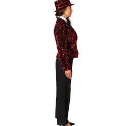 Damen-Kostüm Paillettenjacke Rot, Blazer mit zwei Taschen, Gr. 36