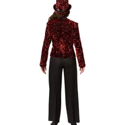 Damen-Kostüm Paillettenjacke Rot, Blazer mit zwei Taschen, Gr. 36