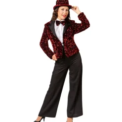 Damen-Kostüm Paillettenjacke Rot, Blazer mit zwei Taschen, Gr. 36
