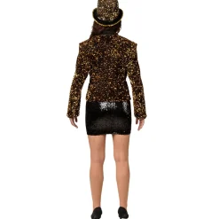 Damen-Kostüm Paillettenjacke Gold, Blazer mit zwei Taschen, Gr. 36