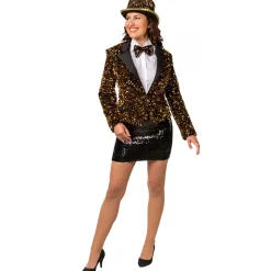 Damen-Kostüm Paillettenjacke Gold, Blazer mit zwei Taschen, Gr. 36