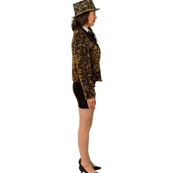 Damen-Kostüm Paillettenjacke Gold, Blazer mit zwei Taschen, Gr. 36
