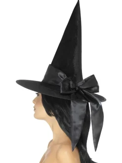 Deluxe Hexenhut, Schwarz, mit schwarzer Schleife