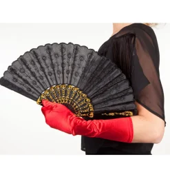 Fächer Granada aus Stoff, schwarz 25 cm