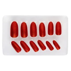 Fingernägel, rot-glitter, 12teilig, selbstklebend