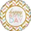 Folienballon Birthday Gold Streifen, ca. 71 cm