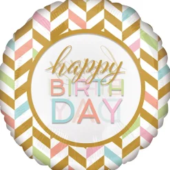 Folienballon Birthday Gold Streifen, ca. 71 cm