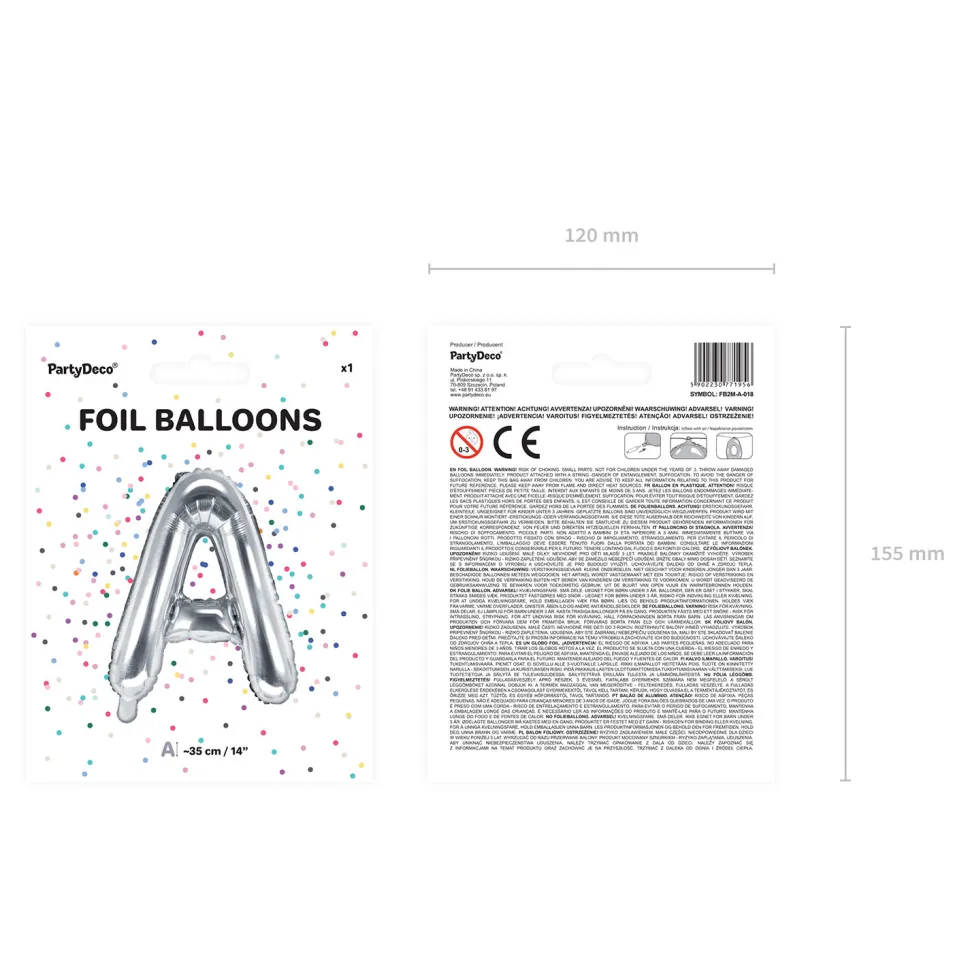 Folienballon Buchstabe A - 35 cm - Silber