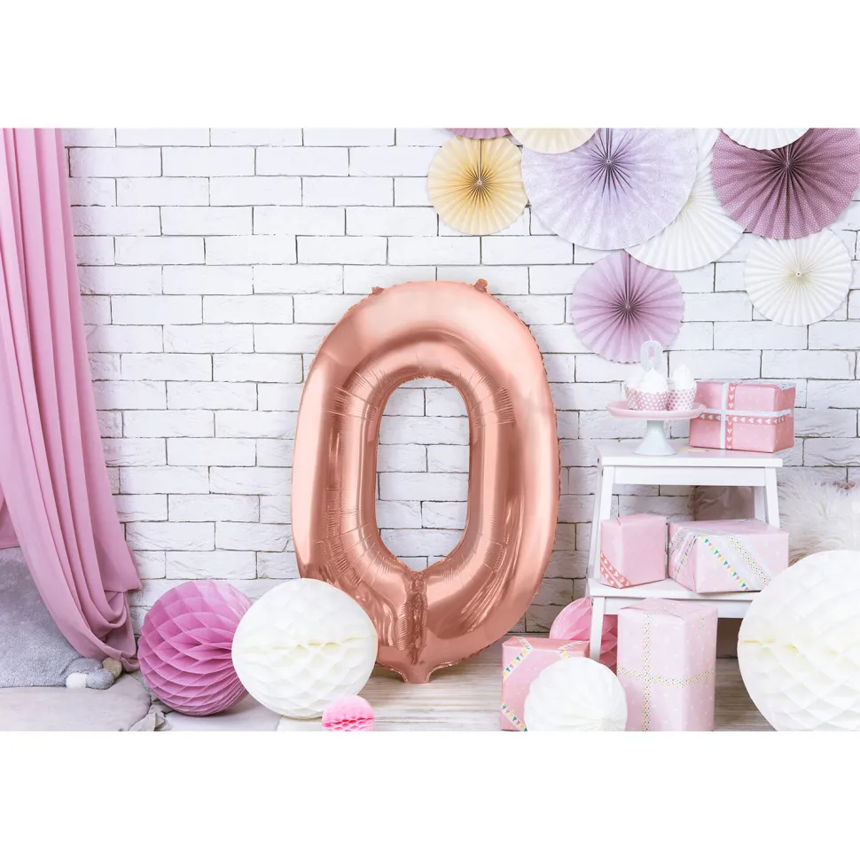 Folienballon Groß Zahl 0 - 86 cm - Roségold