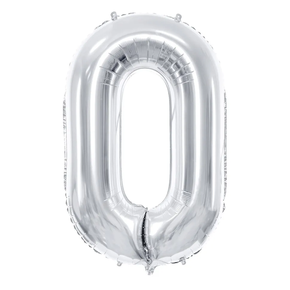 Folienballon Groß Zahl 0 - 86 cm - Silber