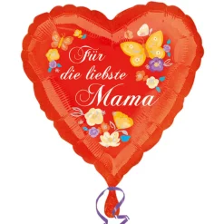 Folienballon Herz, Für die liebste Mama, 45cm
