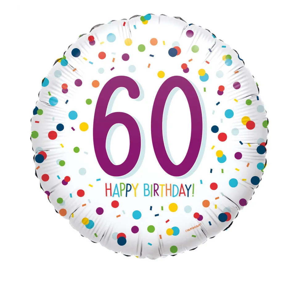 Folienballon Konfetti Happy Birthday 60, ca. 45cm