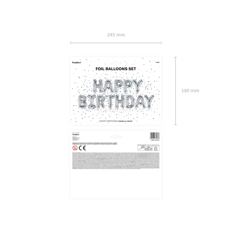 Folienballon Schriftzug Happy Birthday / Geburtstag – 340 × 35 cm – Silber
