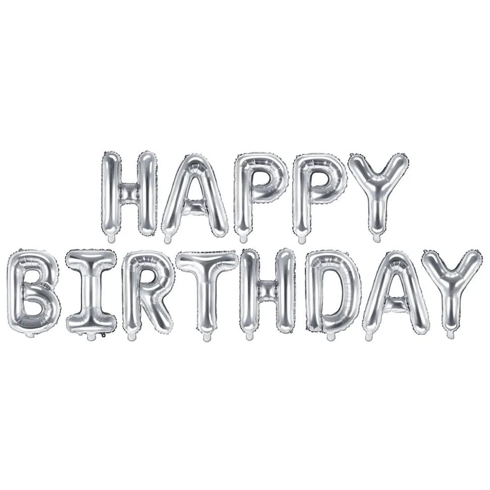 Folienballon Schriftzug Happy Birthday / Geburtstag – 340 × 35 cm – Silber