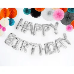 Folienballon Schriftzug Happy Birthday / Geburtstag – 340 × 35 cm – Silber
