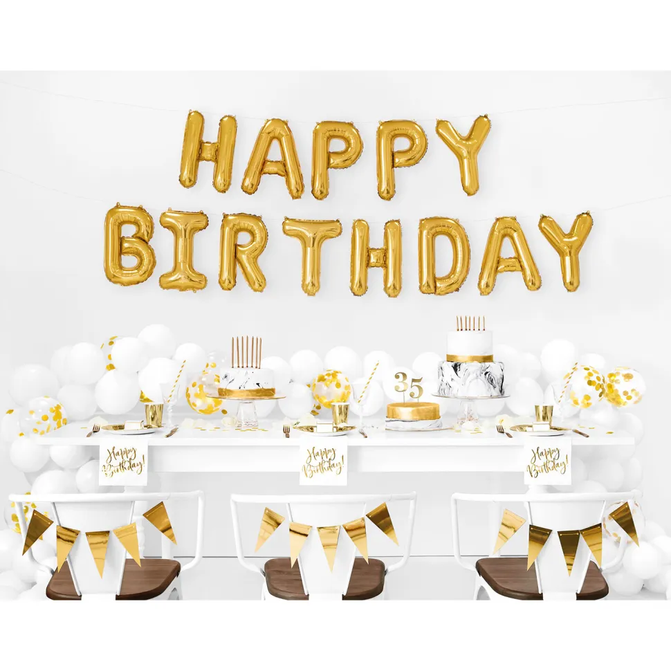 Folienballon Schriftzug Happy Birthday / Geburtstag – 340 × 35 cm – Gold