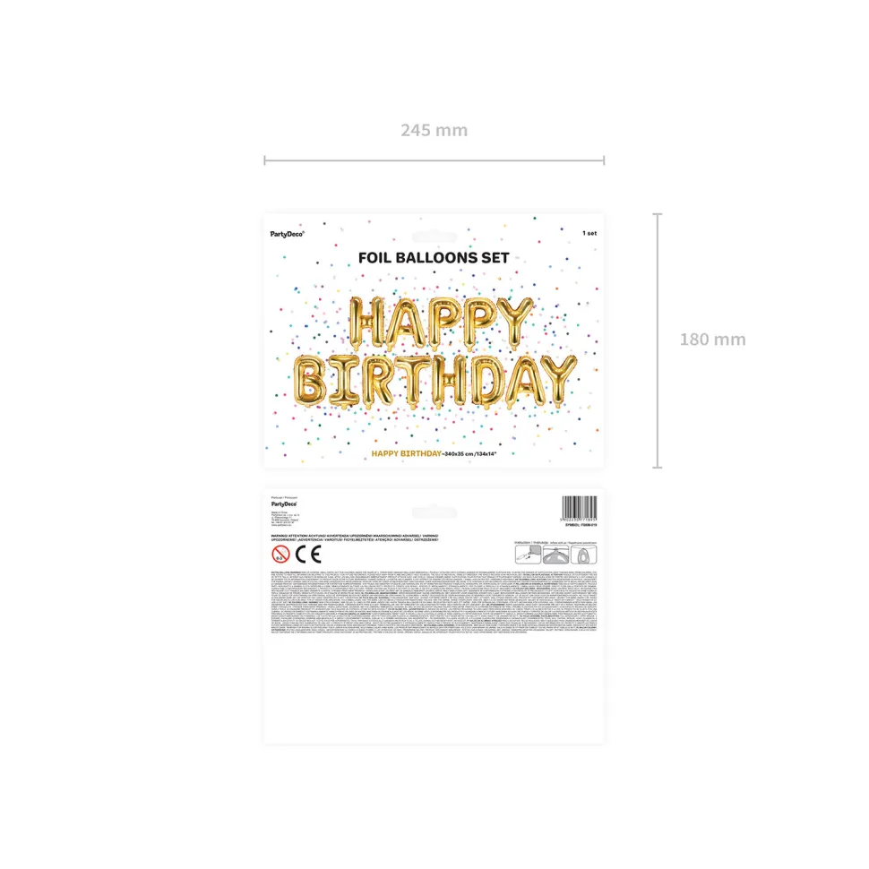 Folienballon Schriftzug Happy Birthday / Geburtstag – 340 × 35 cm – Gold