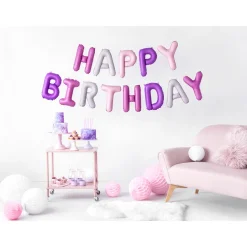 Folienballon Schriftzug Happy Birthday / Geburtstag – 340 × 35 cm – Farbig sortiert