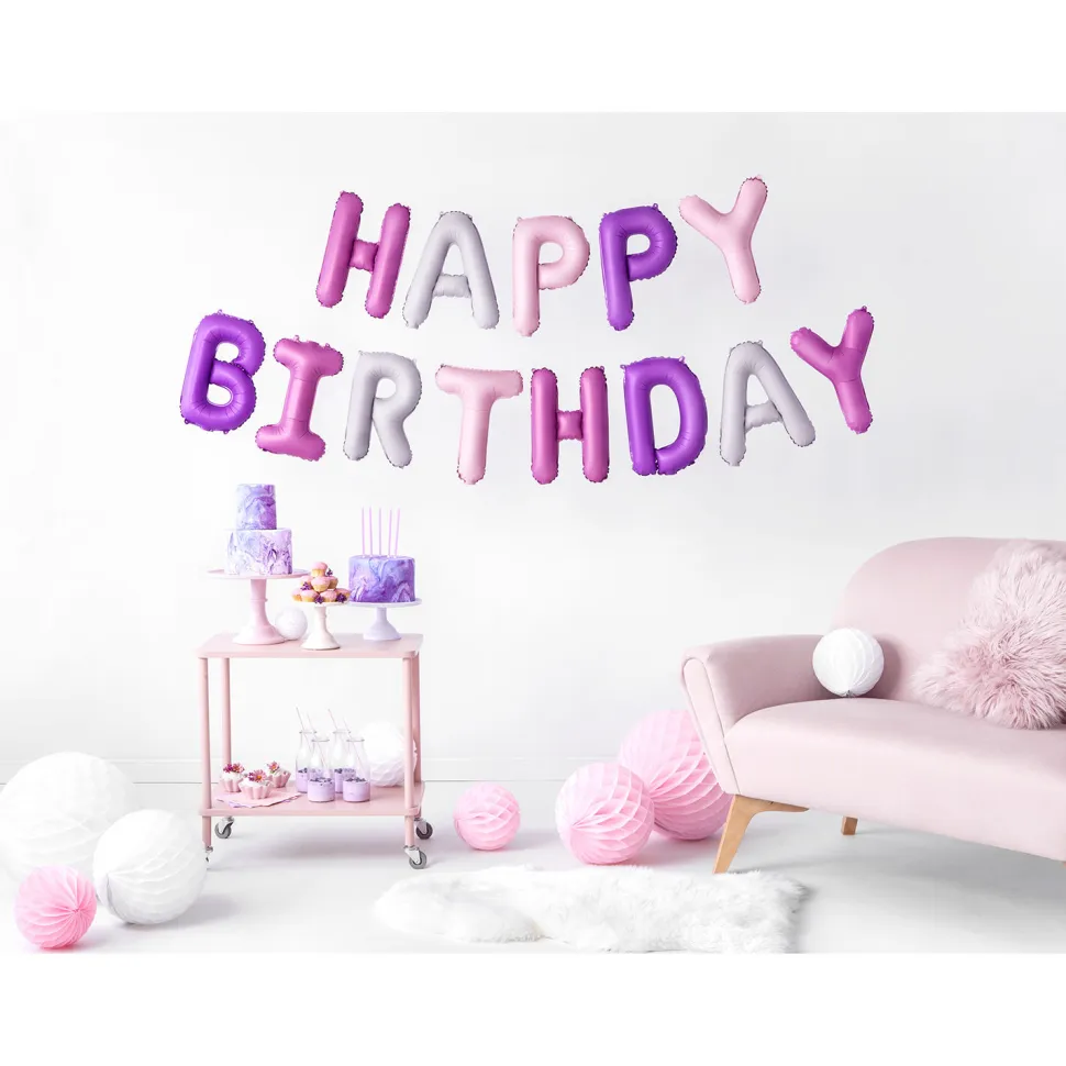 Folienballon Schriftzug Happy Birthday / Geburtstag – 340 × 35 cm – Farbig sortiert