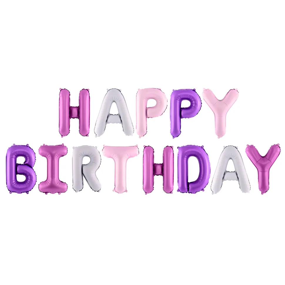 Folienballon Schriftzug Happy Birthday / Geburtstag – 340 × 35 cm – Farbig sortiert