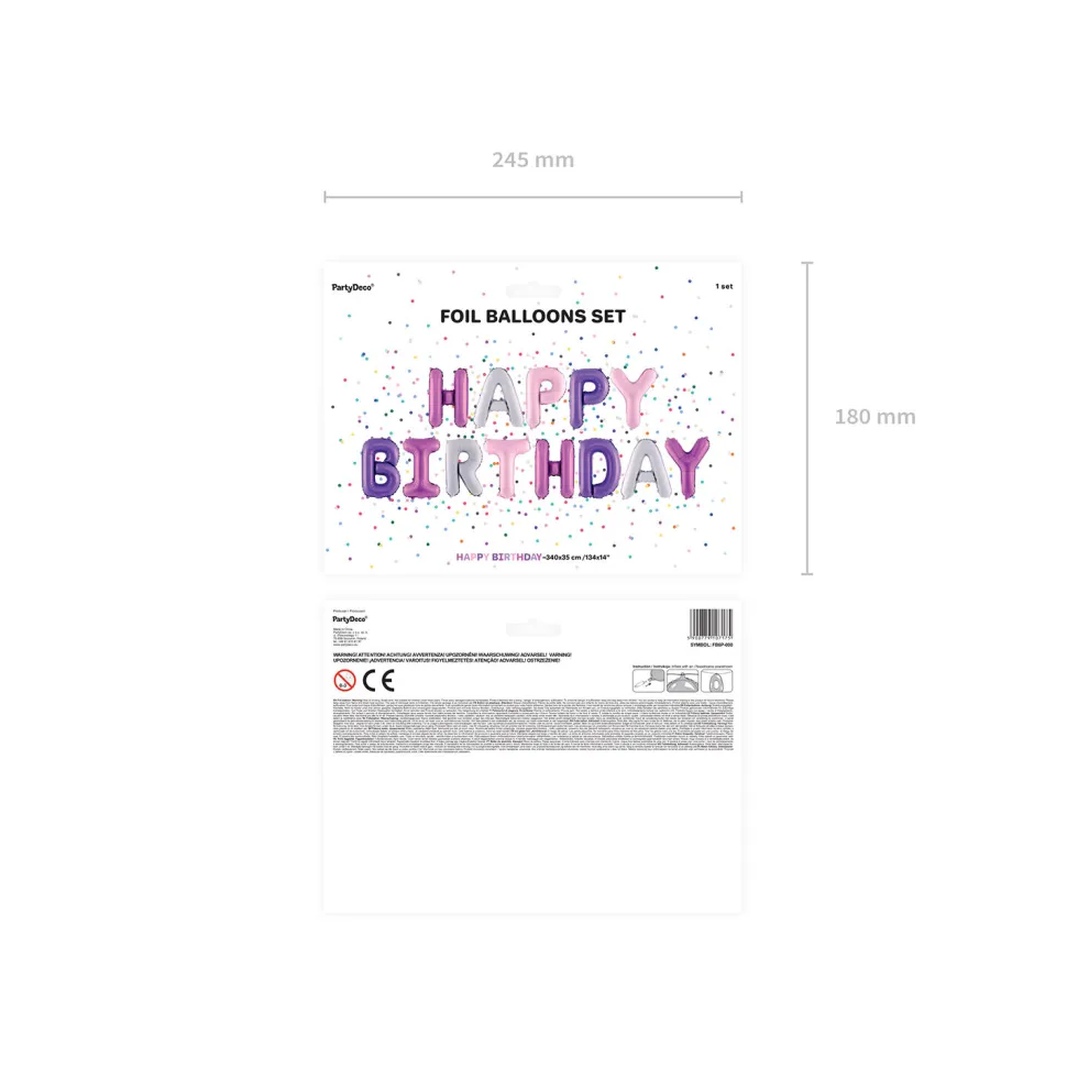 Folienballon Schriftzug Happy Birthday / Geburtstag – 340 × 35 cm – Farbig sortiert