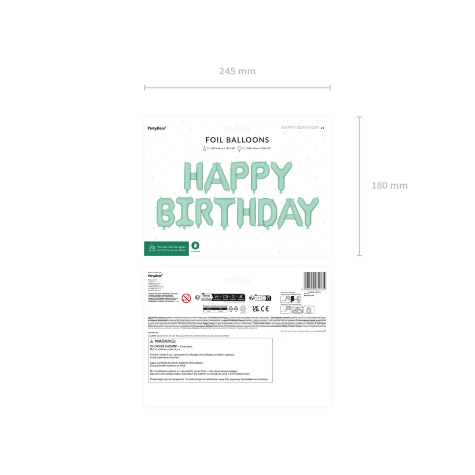 Folienballon Schriftzug Happy Birthday / Geburtstag – 340 × 35 cm – Grün