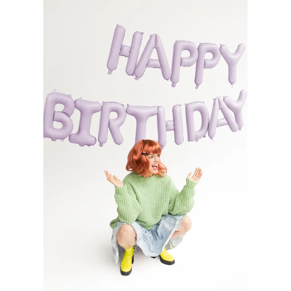 Folienballon Schriftzug Happy Birthday / Geburtstag – 340 × 35 cm – Lila
