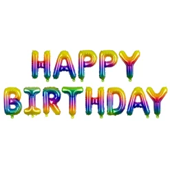 Folienballon Schriftzug Happy Birthday / Geburtstag – 340 × 35 cm – Regenbogen