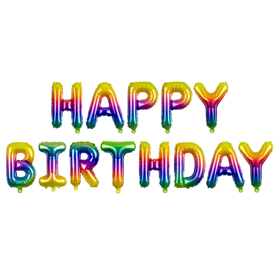 Folienballon Schriftzug Happy Birthday / Geburtstag – 340 × 35 cm – Regenbogen