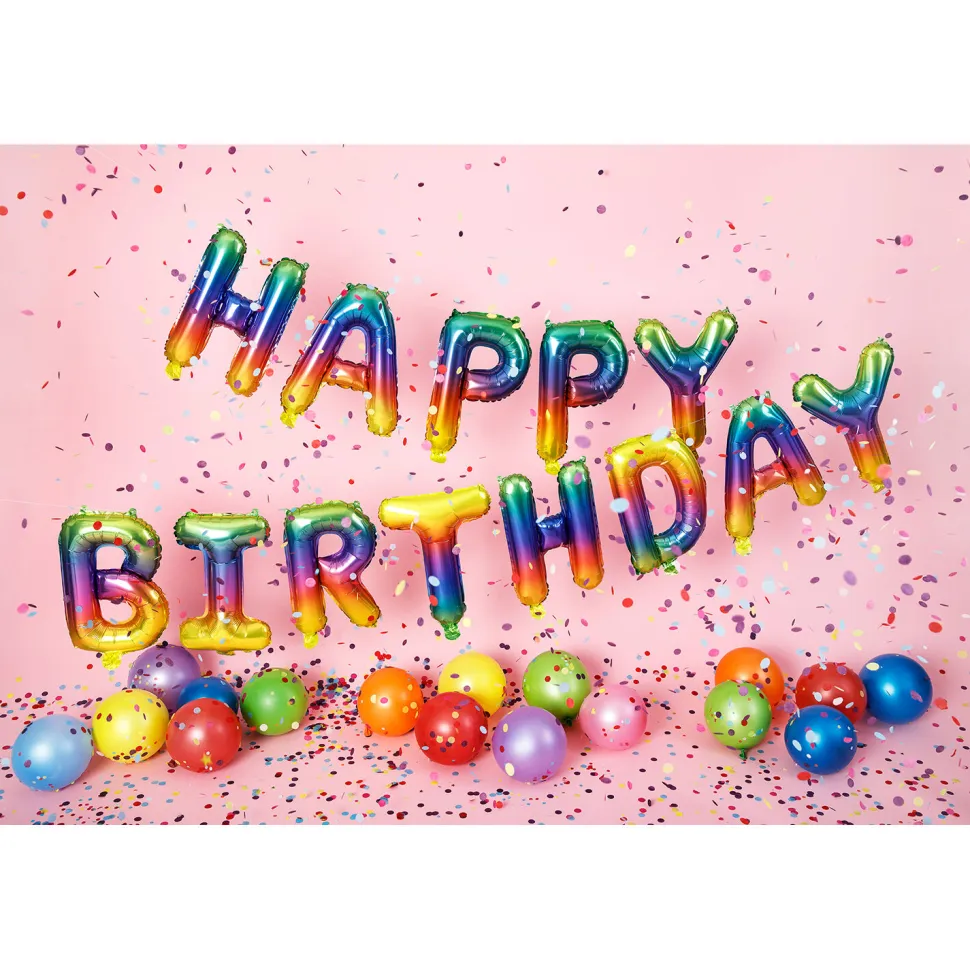 Folienballon Schriftzug Happy Birthday / Geburtstag – 340 × 35 cm – Regenbogen