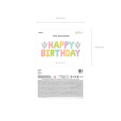Folienballon Schriftzug Happy Birthday / Geburtstag – 395 × 35 cm – Pastellfarben