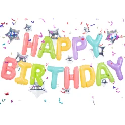 Folienballon Schriftzug Happy Birthday / Geburtstag – 395 × 35 cm – Pastellfarben