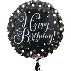 Folienballon Sparkle Schwarz Happy-Birthday / Herzlichen Glückwunsch, ca. 45 cm