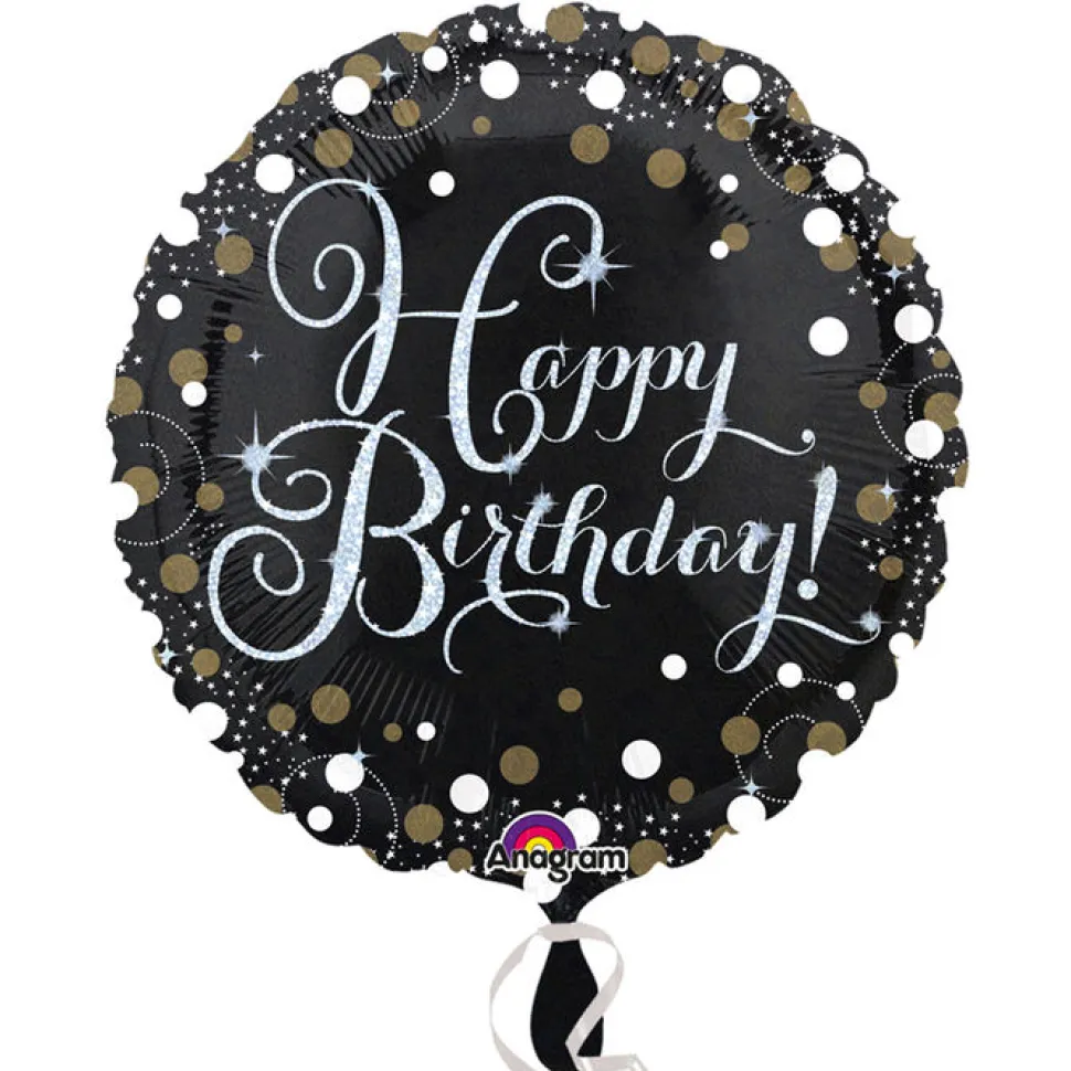 Folienballon Sparkle Schwarz Happy-Birthday / Herzlichen Glückwunsch, ca. 45 cm