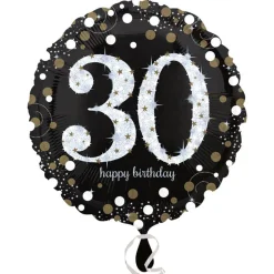 Folienballon Sparkling Birthday 30th, 45 cm