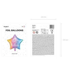 Folienballon Stern Happy Birthday / Geburtstag – 40 cm - Regenbogenfarben