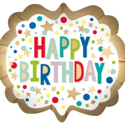 Folienballon Supershape Birthday gold mit Punkten XL