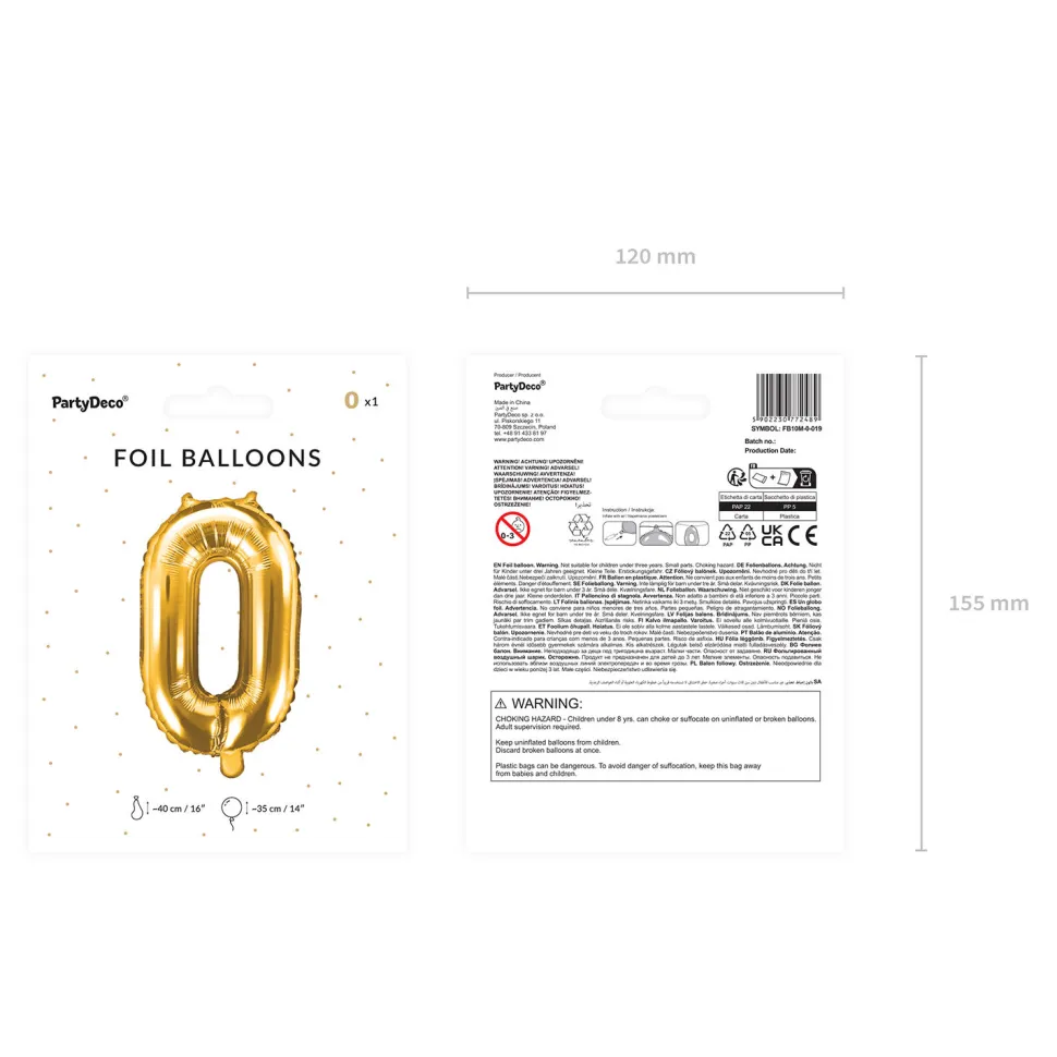 Folienballon Zahl 0 - 35 cm - Gold