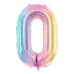 Folienballon Zahl 0 - 86 cm - Pastell Regenbogen